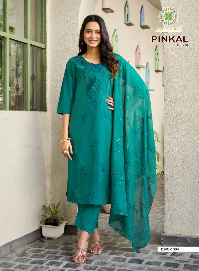 Pinkal Vol 1 By Passion Tree Roman Shimmer Kurti With Bottom Dupatta 